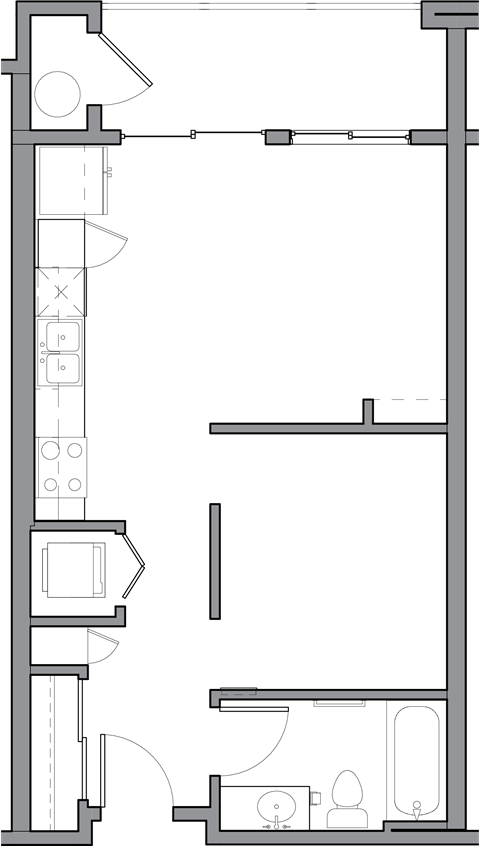 Floor plan for studio, 1 bath, 530 sqft